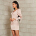 Puff Sleeve Satin Slim-Fit Square Neck Dress NSWX100321