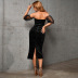 Velvet Slim-Fitting Mesh Puff Sleeves Wrapped Chest Dress NSWX100432