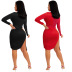 solid color round neck long-sleeved irregular hollow tight dress nihaostyles wholesale clothing NSXYZ100456