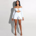 Sexy Long-Sleeved Tube Top Off-Shoulder Knotted Hollow Shorts Jumpsuit NSXYZ100483