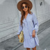 summer solid color long-sleeved ruffled A-line dress nihaostyles wholesale clothing NSDY100517