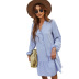 summer solid color long-sleeved ruffled A-line dress nihaostyles wholesale clothing NSDY100517