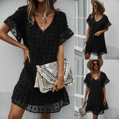 Summer Sexy Black Short-sleeved V-neck Dress Nihaostyles Wholesale Clothing NSDY100530
