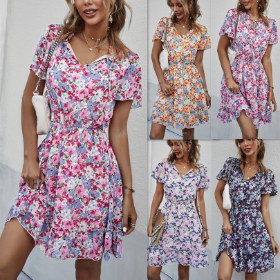 Summer Short-sleeved Floral Print A-line Dress Nihaostyles Wholesale Clothing NSDY100536