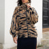 Zipper Furry Loose Tiger Print Lamb Wool Coat NSLM100588