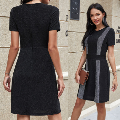 Short-sleeved Color Matching High Elastic Slim Dress Nihaostyles Clothing Wholesale NSLM100604