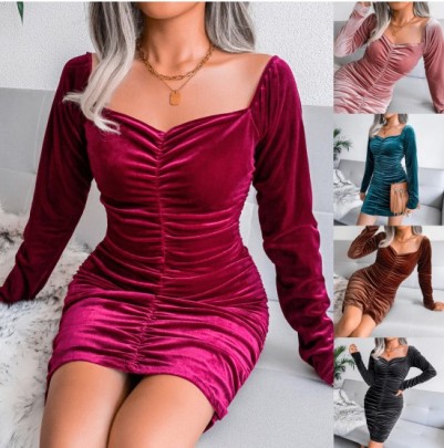 Autumn Sexy Square Neck Velvet Package Hip Tight Dress Nihaostyles Wholesale Clothing NSBJ100619