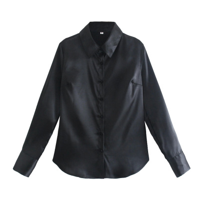 Long-sleeved Slim Silk Satin Texture Shirt NSLQS101338