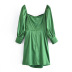 Green Square Neck Satin Dress NSBRF101374