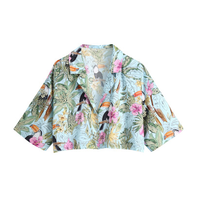 Floral Print Drape Short Shirt NSXFL101424