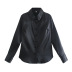 Black Solid Long-Sleeved V-Neck Silk Satin Textur Basic Blouse NSXFL101437