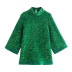 Green Sequined High Collar Loose Top NSXFL101473