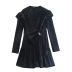 Black Velvet Ruffled Long-Sleeved Dress NSXFL101474