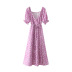 Purple V-Neck Floral Dress NSXFL101483