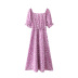Purple V-Neck Floral Dress NSXFL101483
