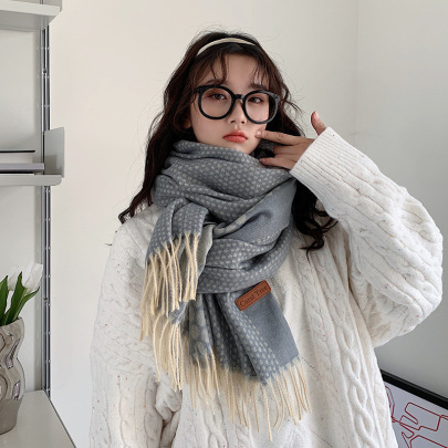 Leaves Warm Imitation Cashmere Fringed Scarf Nihaostyles Wholesale Clothes NSCM101079
