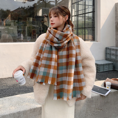Striped Plaid Imitation Cashmere Thickened Warm Scarf Nihaostyles Wholesale Clothes NSCM101105