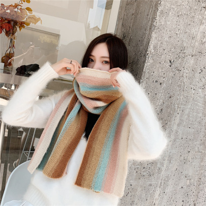 Knitted Rainbow Long Scarf Nihaostyles Wholesale Clothes NSCM101115