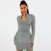 Long-Sleeved Color Matching Short Dress NSXYZ101169