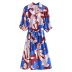 Lapel Puff Sleeve Lace-Up Loose Dress NSLQS101242