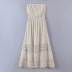 Cotton & Linen Lace Hollow Tube Top Folds Dress NSLQS101280