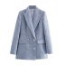 Solid Color Textured Double-Breasted Suit Jacket NSLQS101312