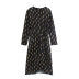 Round Neck Long Sleeve Side Slit Print Dress NSLQS101325