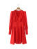 Red Long-Sleeved V-Neck Receiving Waist Dress NSBRF101391