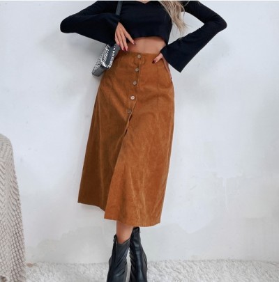 Brown High-waist Straight A-line Slit Woolen Skirt Nihaostyles Wholesale Clothing NSXIA100963