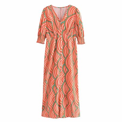 Rainbow Wave Print V-neck Short-sleeved Dress Nihaostyles Wholesale Clothing NSBRF101610