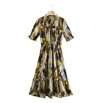 Autumn Satin Short-sleeved Printed Dress Nihaostyles Wholesale Clothing NSBRF101611