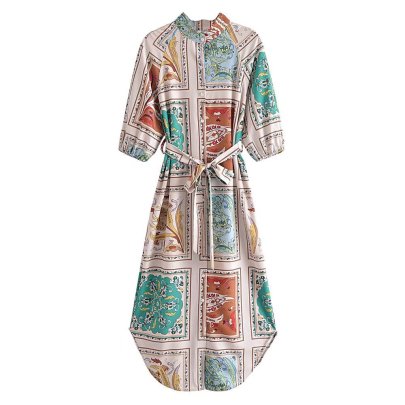 Plaid Printing Short-sleeved Lace-up Dress Dress Nihaostyles Wholesale Clothing NSBRF101615