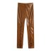 Brown Hollow Pu Leather Pants NSBRF101617