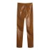 Brown Hollow Pu Leather Pants NSBRF101617