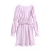 Purple Long-Sleeved Square-Neck Elastic Ruffled Dress NSBRF101629