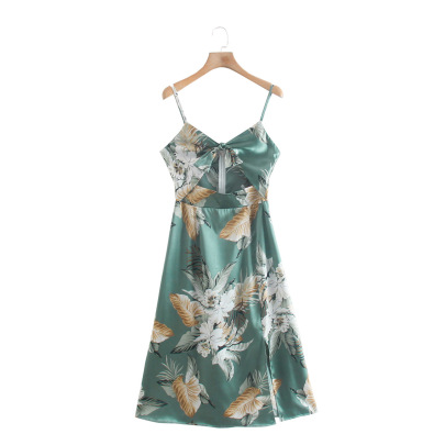 Spring Floral Printed Satin Hollow Sling Dress Nihaostyles Wholesale Clothing NSBRF101661