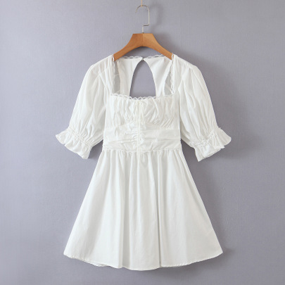 White Square Neck Short-sleeved Lace Trim Dress Nihaostyles Wholesale Clothing NSBRF101664