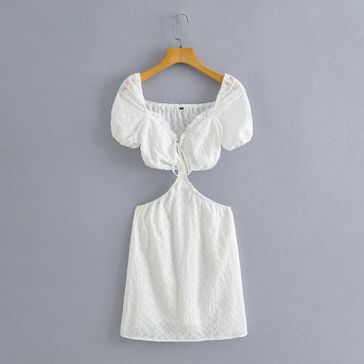 White Hollow V-neck Lace Dress Nihaostyles Wholesale Clothing NSBRF101671