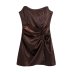 Brown Tube Top Pleated Dress NSLQS101699