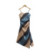Color Matching Chain Print Oblique Hem Slit Suspender Dress NSLQS101703