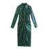 Green Long-Sleeved Printed Single-Breasted Shirt Dress NSLQS101709
