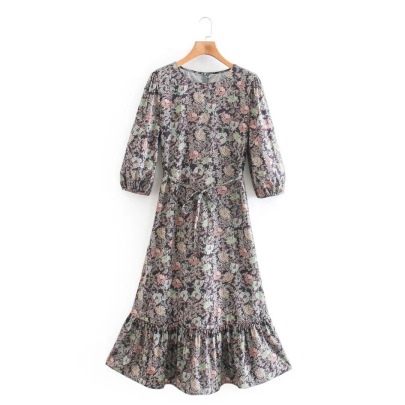 Digital Print Lace-up Mid-length Dress Nihaostyles Wholesale Clothes NSLQS101728