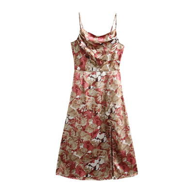 Floral Satin Mid-length Slip Dress Nihaostyles Clothing Wholesale NSLQS101804