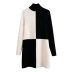 Long-Sleeved Black & White Color Matching Knitted Dress NSLQS101827