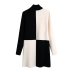 Long-Sleeved Black & White Color Matching Knitted Dress NSLQS101827