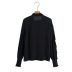 Black Long-Sleeved Pleated Ruffled Shirt NSXFL101851