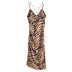 Brown Zebra Print Silk Satin Sling Dress NSXFL101861