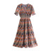 Court Print V-Neck Short-Sleeved Dress NSXFL101863
