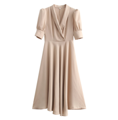 Apricot Puff Short-sleeved V-neck Dress Nihaostyles Wholesale Clothing NSXFL101870