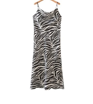Spring Satin Zebra Print Suspender Dress Nihaostyles Wholesale Clothing NSLQS101716